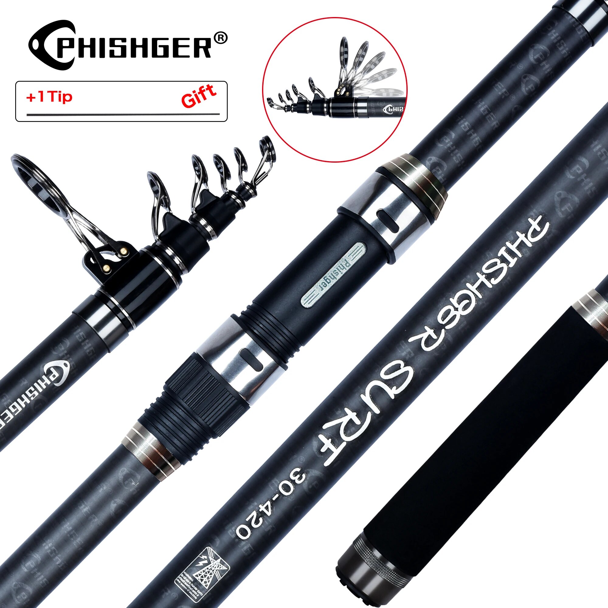 Surf Fishing Equipment - PHISHGER تلسكوبي تصفح الغزل قضيب 3.6/4.2/4.5
